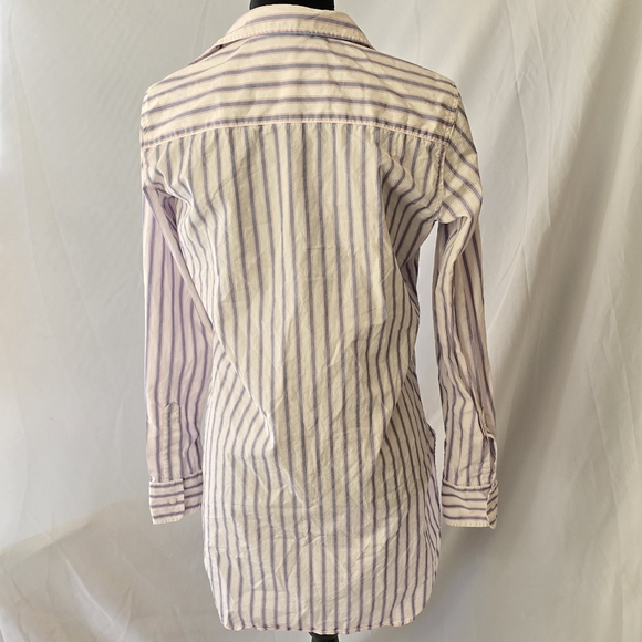 Frank & Eileen women S greyson blue pink white stripe shirt high low back Italy, - Picture 8 of 11